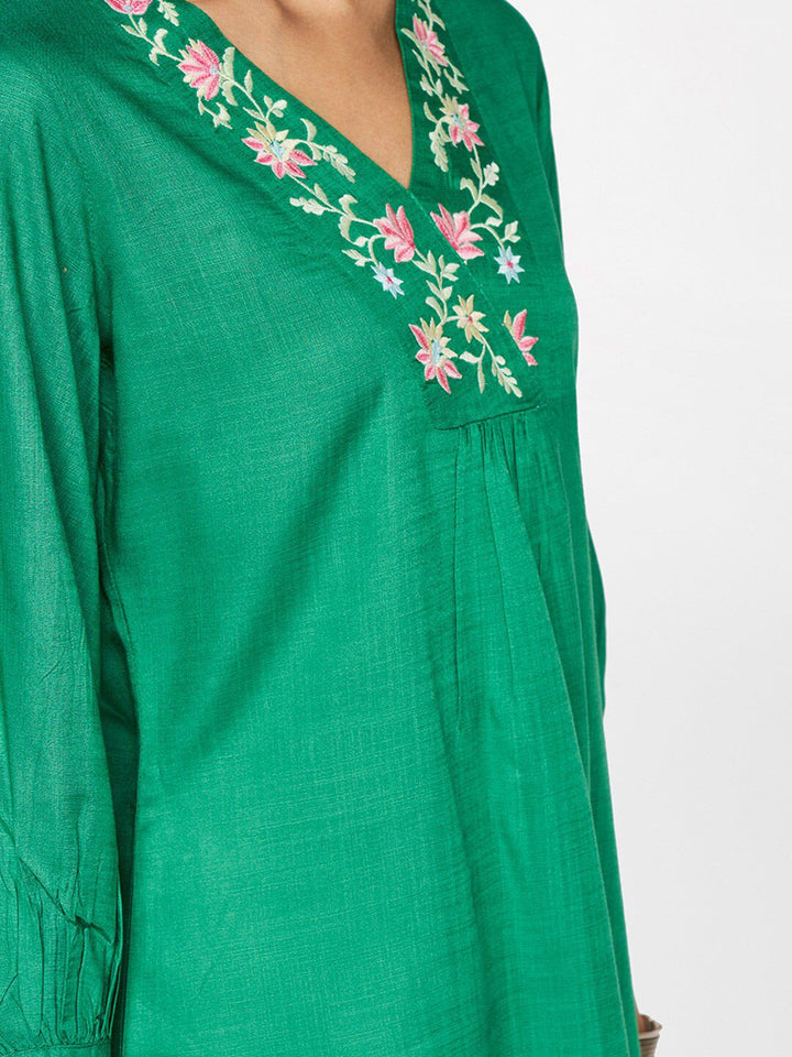 Global Desi V-Neck Embroidered Top