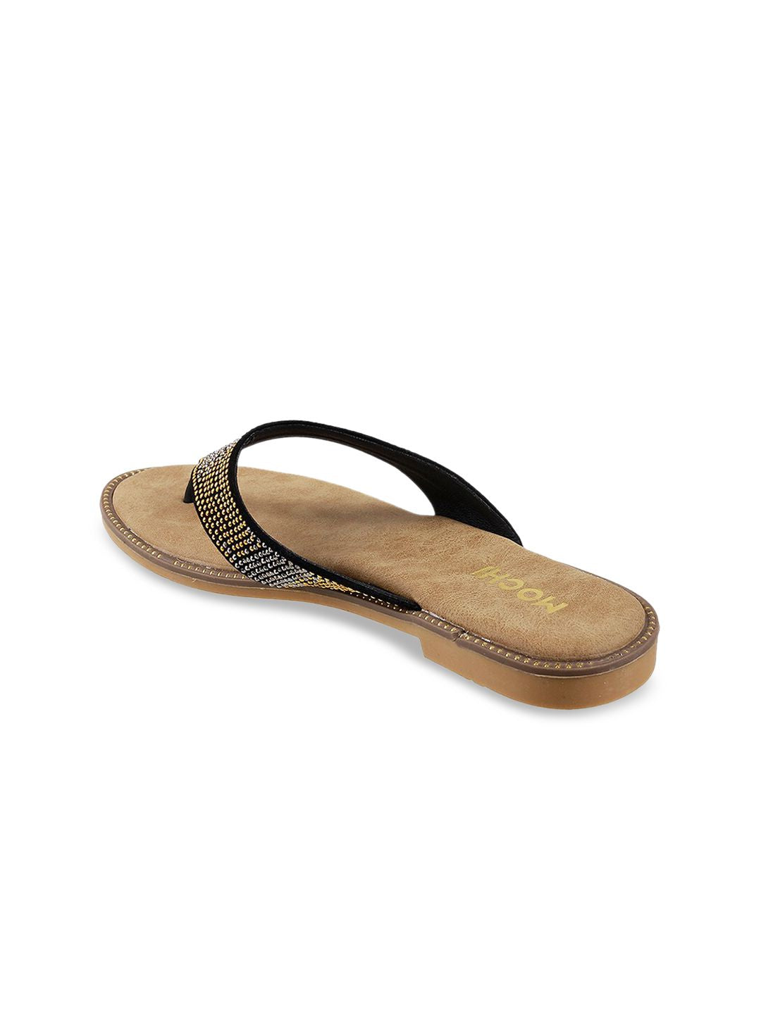 Mochi Women Black Embellished Open Toe Flats