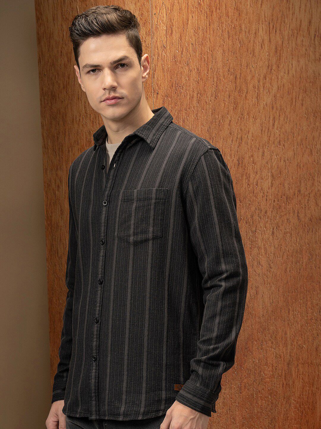 LOCOMOTIVE Premium Relaxed Fit Dobby Textured Striped Shirt
