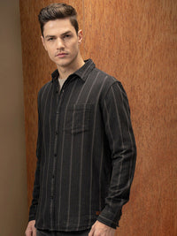 LOCOMOTIVE Premium Relaxed Fit Dobby Textured Striped Shirt