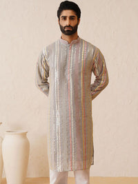 SOJANYA LUXE Kolar Mandarin Sulam Kurta Biasa dengan Piyama