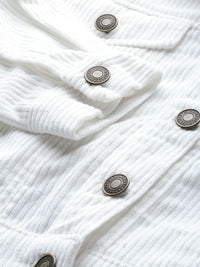SASSAFRAS Women White Self-Striped Corduroy Crop Tailored Jacket