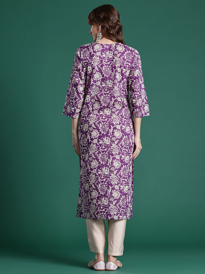 Indo Era Floral Printed Pure Cotton Kurta