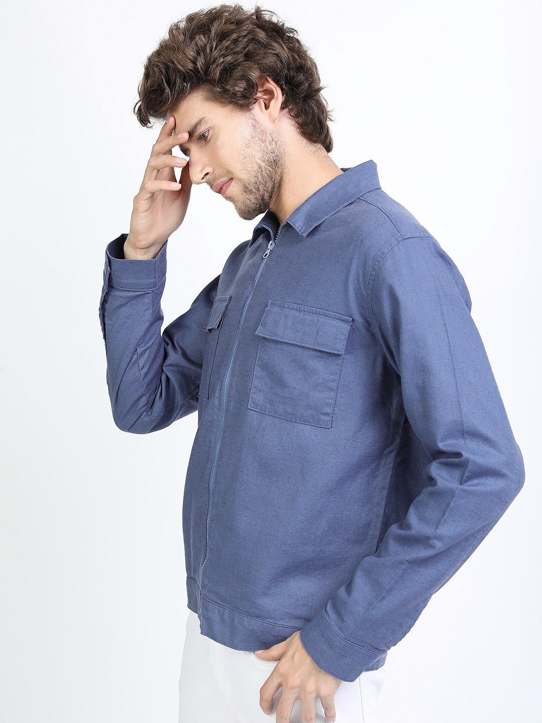HIGHLANDER Men Blue Colourblocked Tailored Jacket