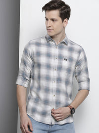 The Indian Garage Co Men Cream-Coloured Tartan Checked Casual Shirt