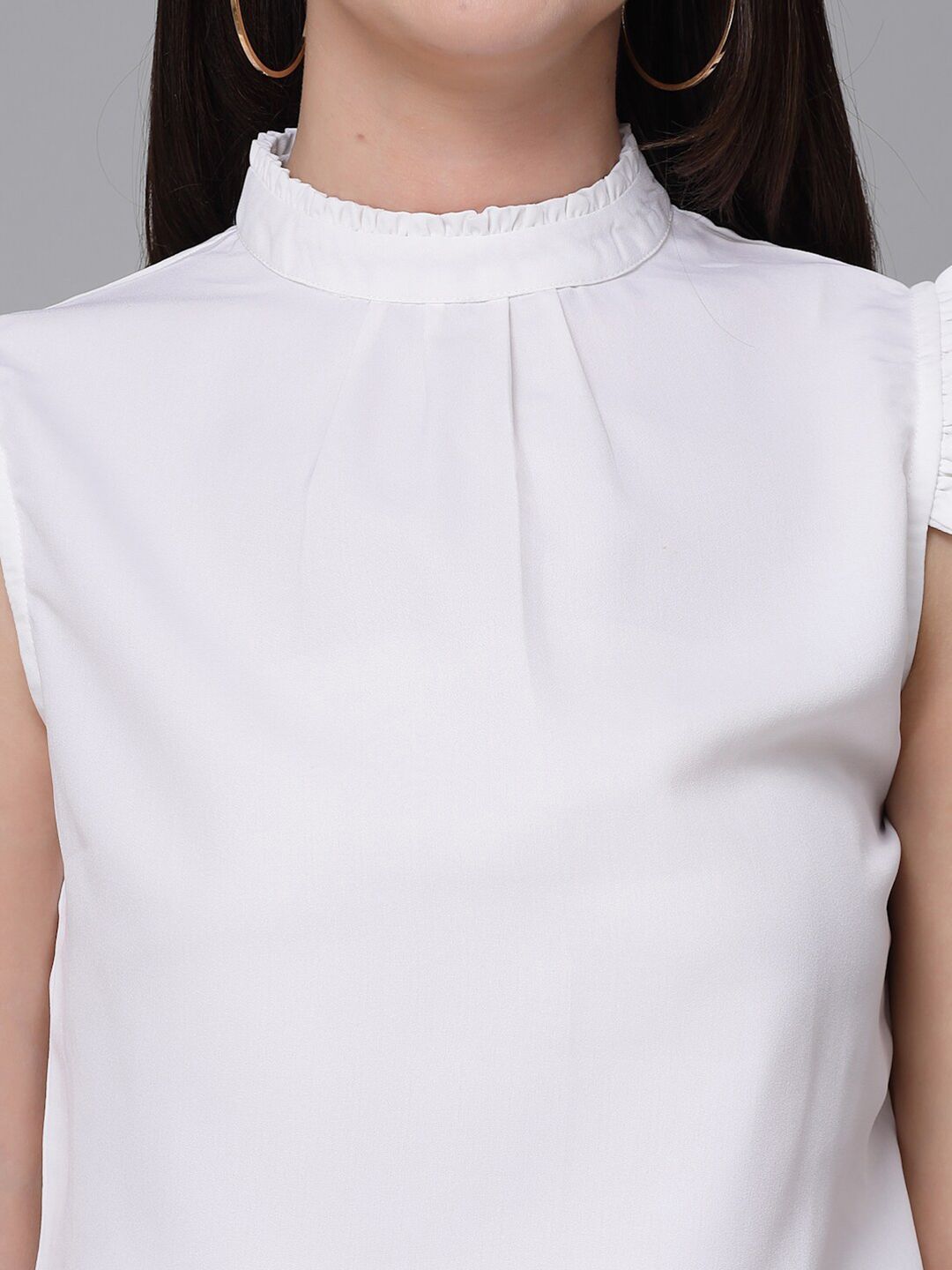 Style Quotient White Mock Neck Ruffled Crepe Top