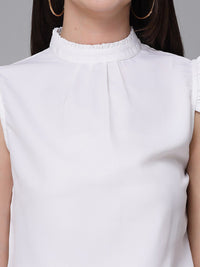 Style Quotient White Mock Neck Ruffled Crepe Top