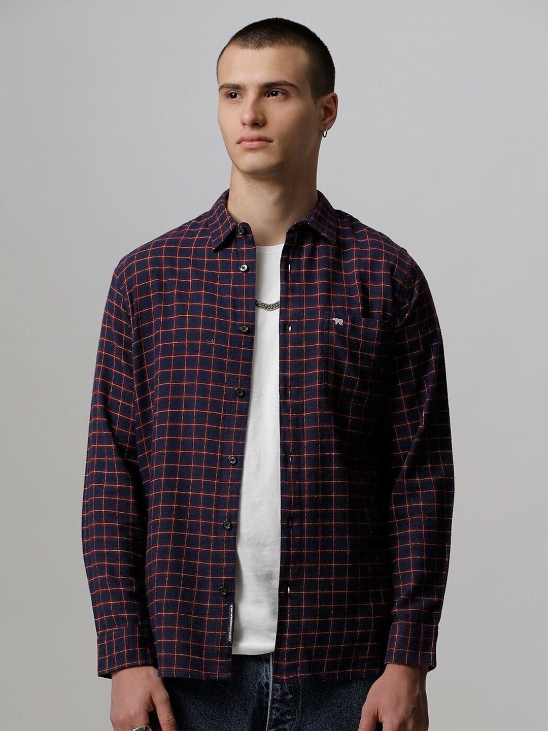 THE BEAR HOUSE Slim Fit Checked Opaque Casual Pure Cotton Shirt