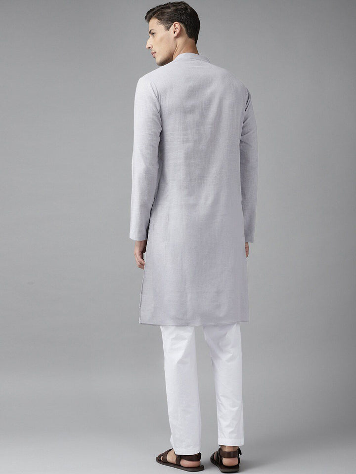 See Designs Men Cotton Grey Straight Kurta With Slub Effect