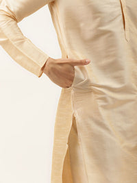 SOJANYA Men Cream Kurta with Churidar & Nehru Jacket