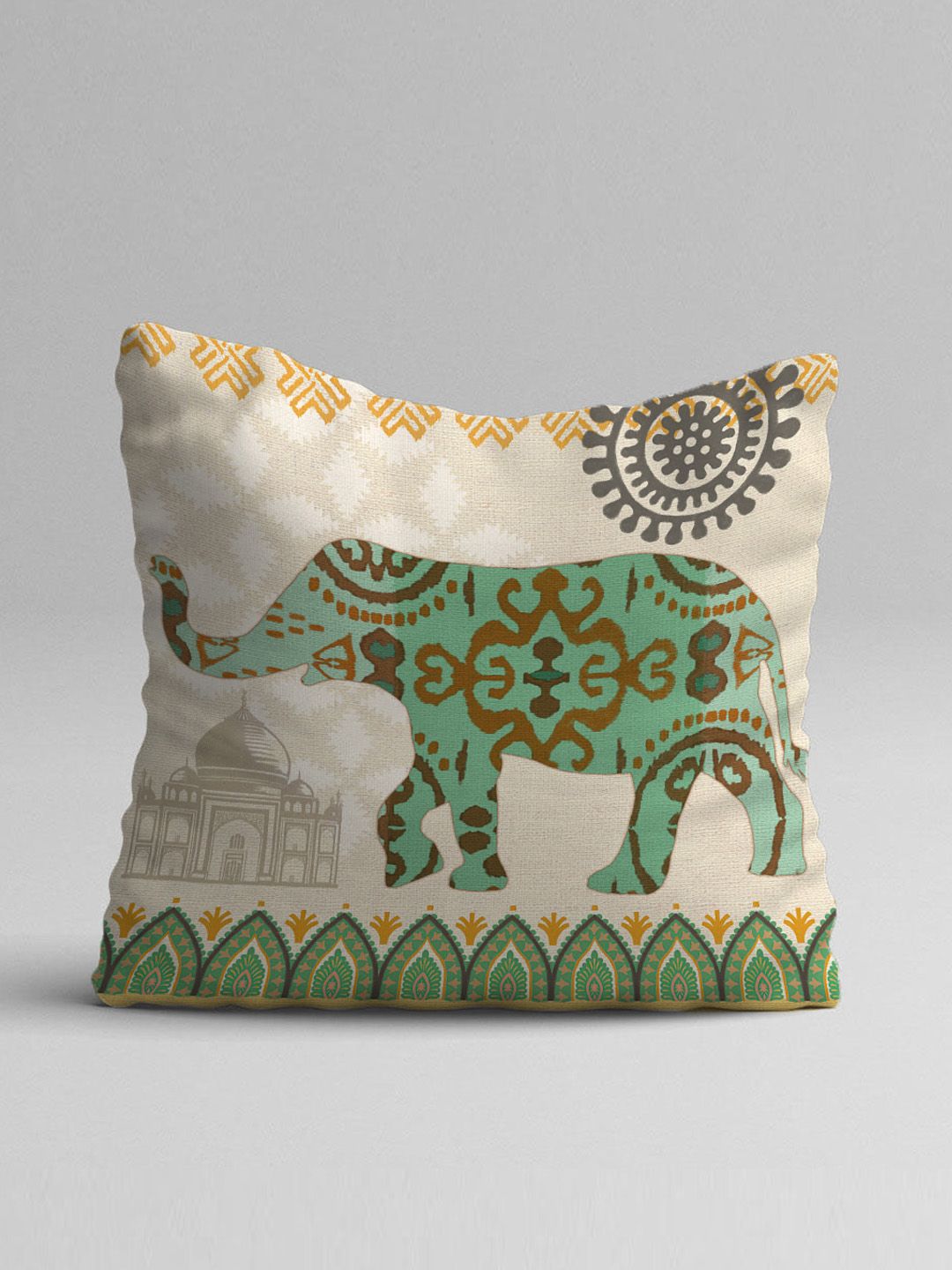STITCHNEST Pack Of 2 Green Ethnic Motifs Printed Square Cushion Cover
