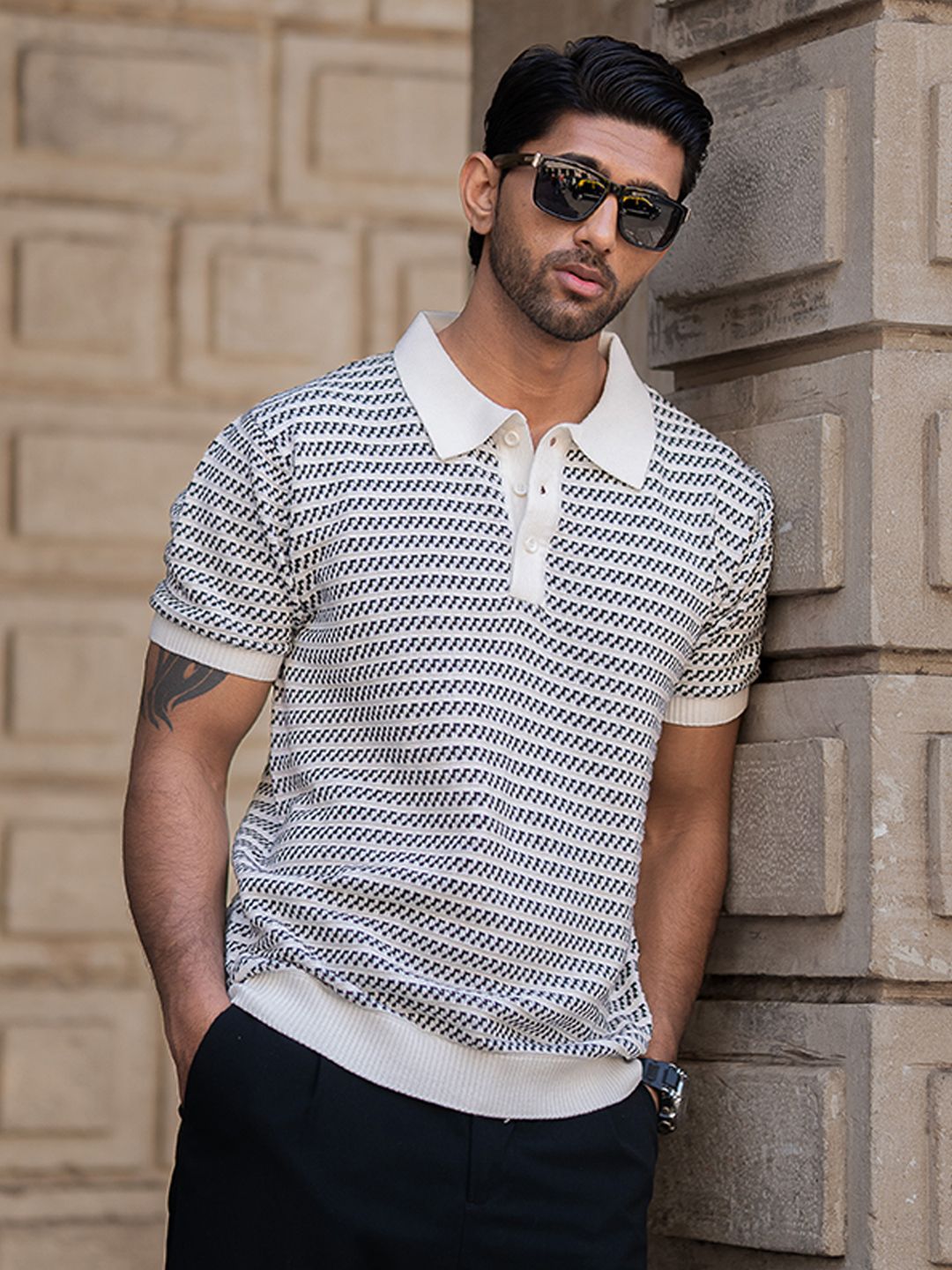 Powerlook Men Striped Polo Collar T-shirt