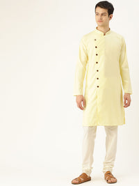 SOJANYA Men Yellow Solid Angrakha Straight Kurta