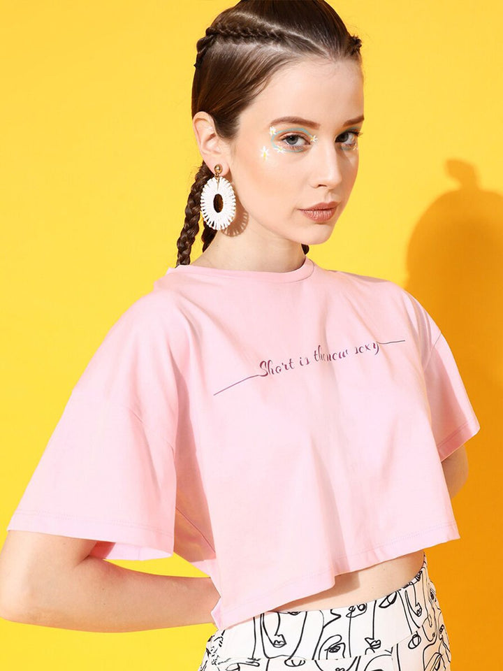 STREET 9 Women Pink Solid Crop Tshirt