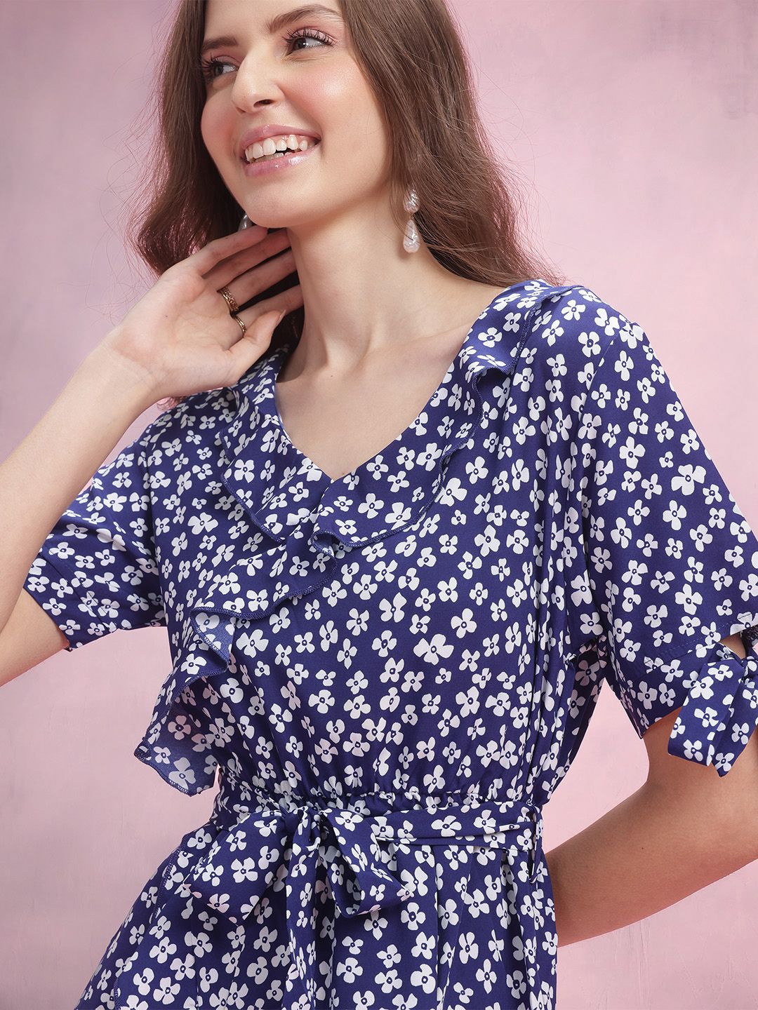 DressBerry Floral Print Ruffle Detail A-Line  Dress