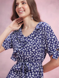 DressBerry Floral Print Ruffle Detail A-Line  Dress