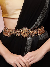 KARATCART Artificial Stones Studded & Beaded Goddess Lakshmi Mata and Elephant Kamarbandh