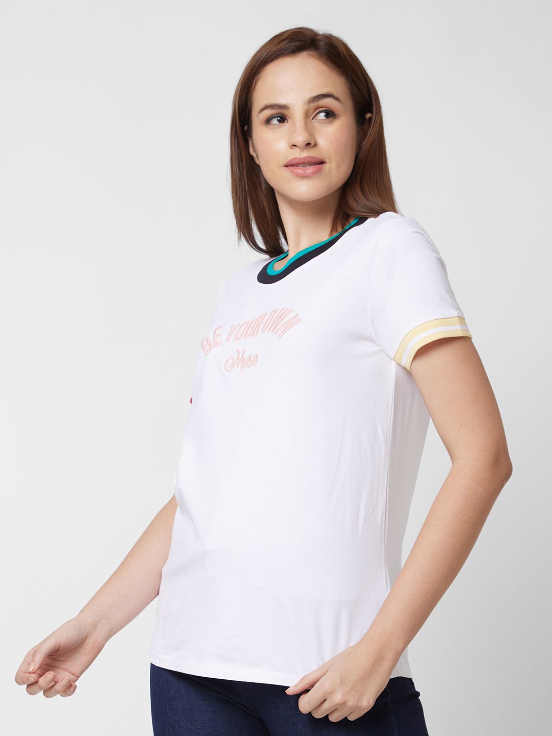 SPYKAR Women White Printed T-shirt