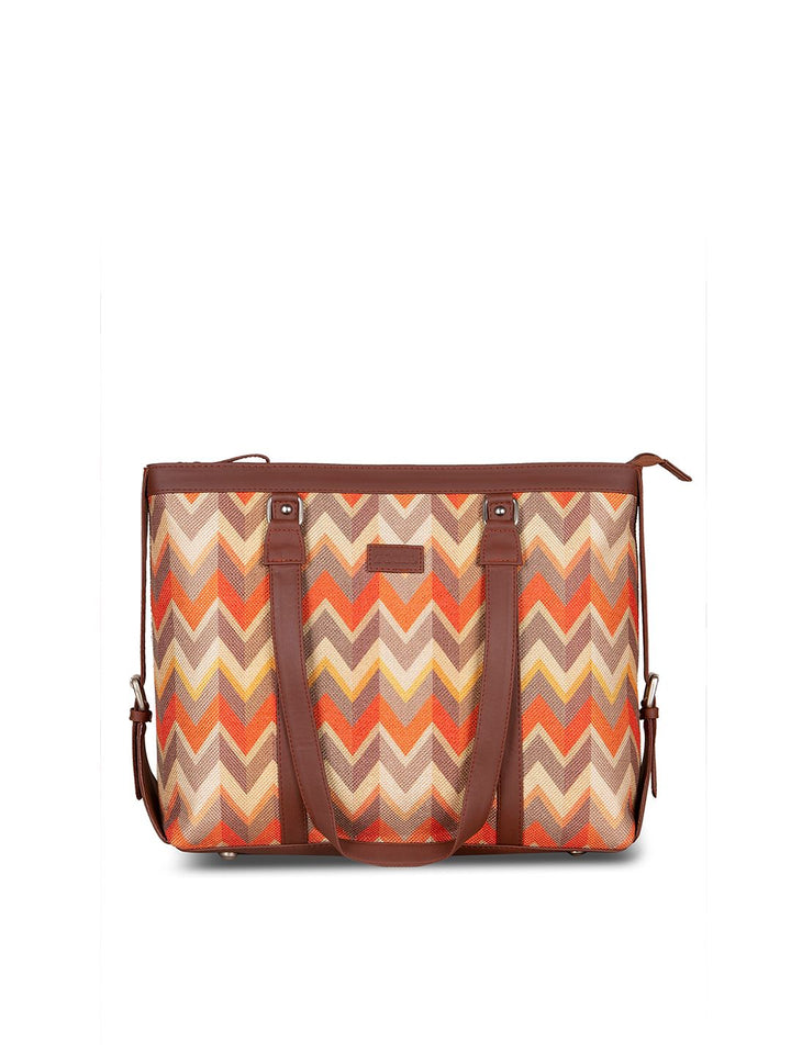 ZOUK Orange & Brown Handcrafted Fabric Vegan Leather Sustainable Shoulder Bag