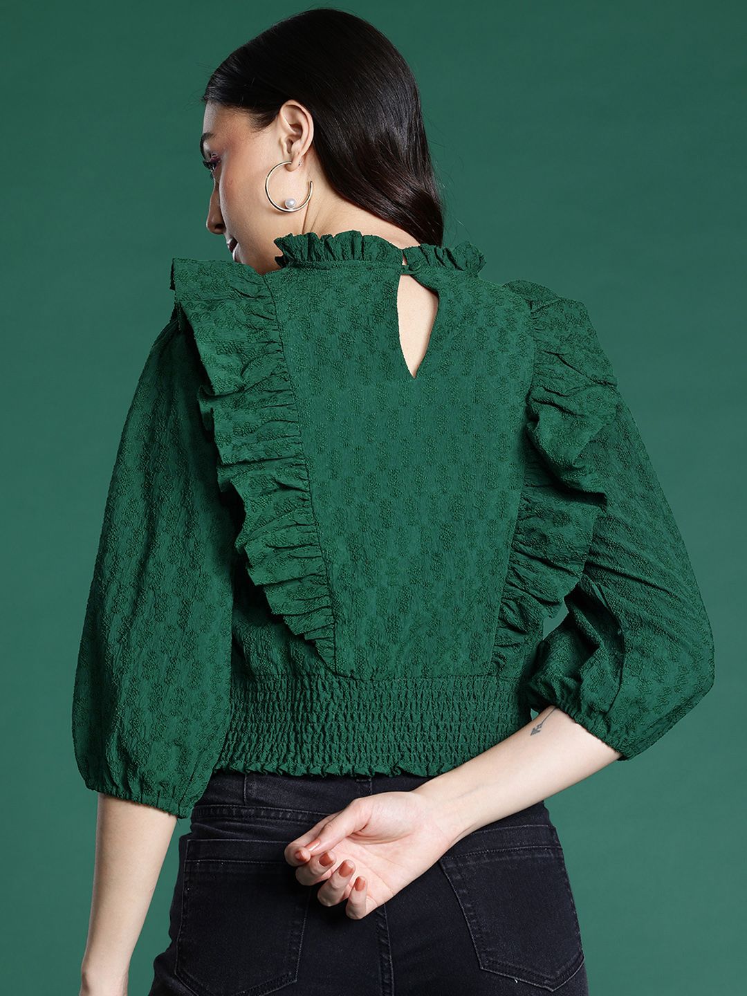 DressBerry Self Design Ruffles Blouson Top