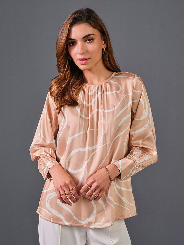 AND Abstract Printed Cuffed Sleeves Top