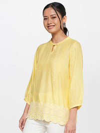 Global Desi Keyhole Neck Embroidered Top
