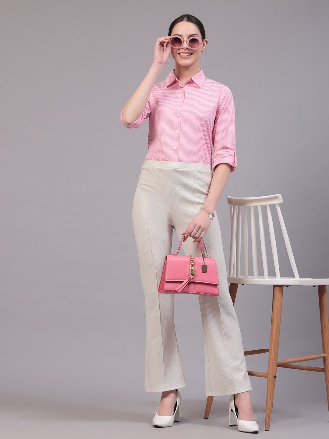 Style Quotient Pink Classic Striped Cotton Formal Shirt