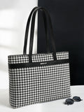 Berrylush Black & White Printed Structured Laptop Handheld Bag
