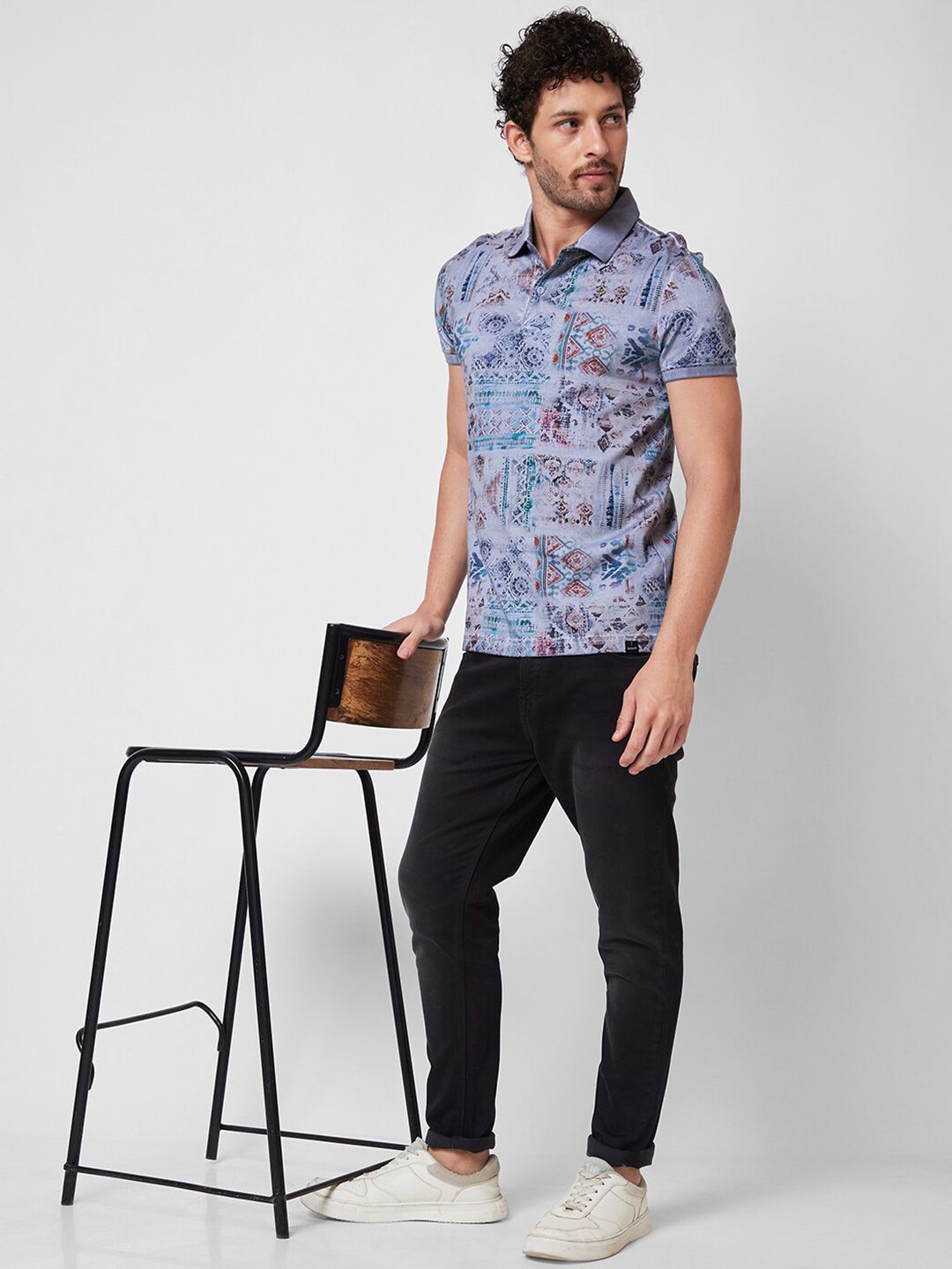 SPYKAR Printed Polo Collar Cotton Slim Fit T-shirt