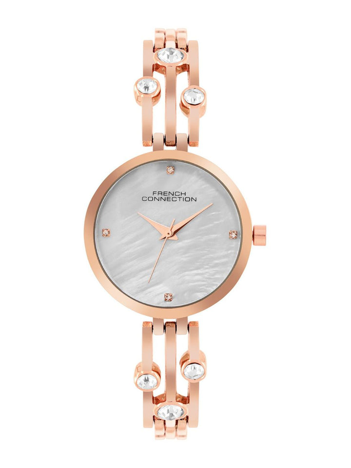 Sambungan Perancis Wanita Dail Corak & Gelang Keluli Karat Tali Tali Analog Watch FCN073SRGM