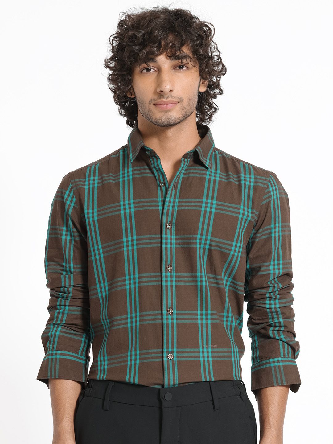 RARE RABBIT Men Brown Slim Fit Tartan Checks Checked Cotton Casual Shirt