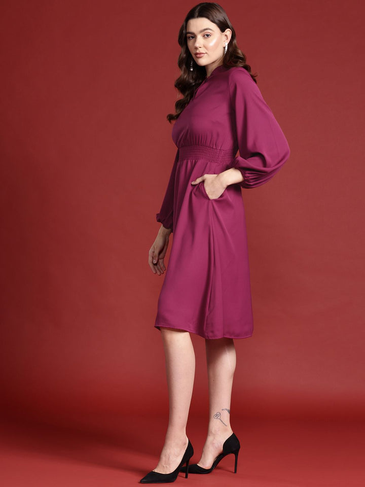 all about you Keyhole Neck Puff Sleeves Smocked Detail Fit & Flare Dress