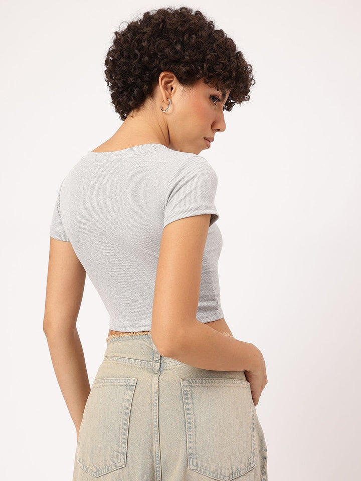 DressBerry Staple Textured Ribbed Crop T-shirt