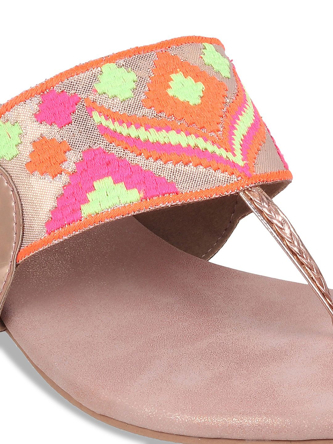 Metro Ethnic Embellished Woven Design Open One Toe Block Heels