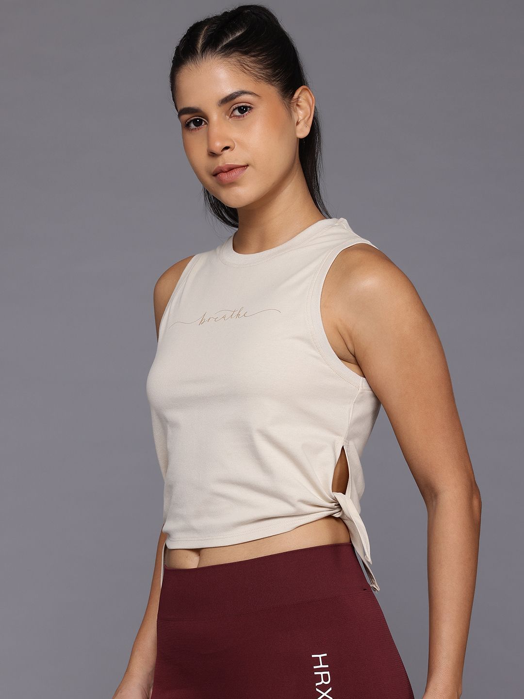 HRX by Hrithik Roshan Side Slit Printed Yoga T-shirt