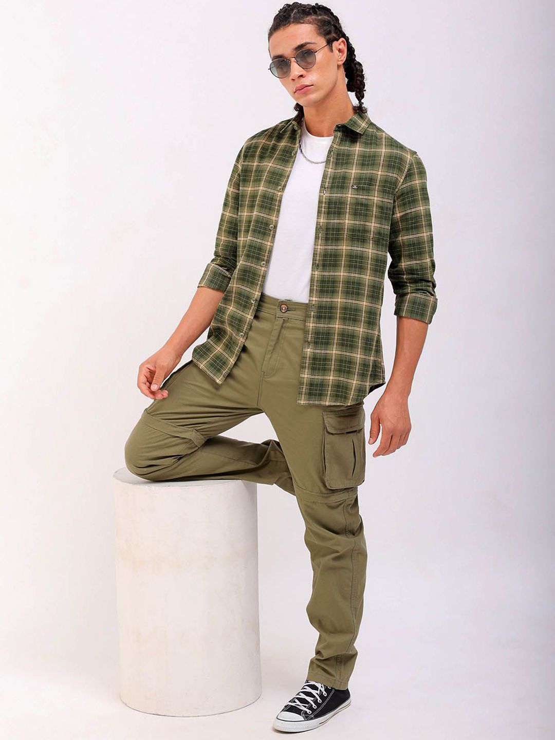 The Indian Garage Co Slim Fit Tartan Checked Spread Collar Pure Cotton Casual Shirt