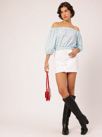 DressBerry Daisy Dreams Printed Off-Shoulder Blouson Crop Top