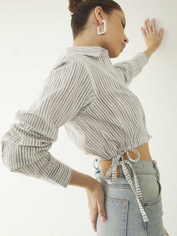 DressBerry Striped Tie-Up Crop Shirt