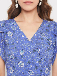 Berrylush Women Blue Printed Wrap Dress