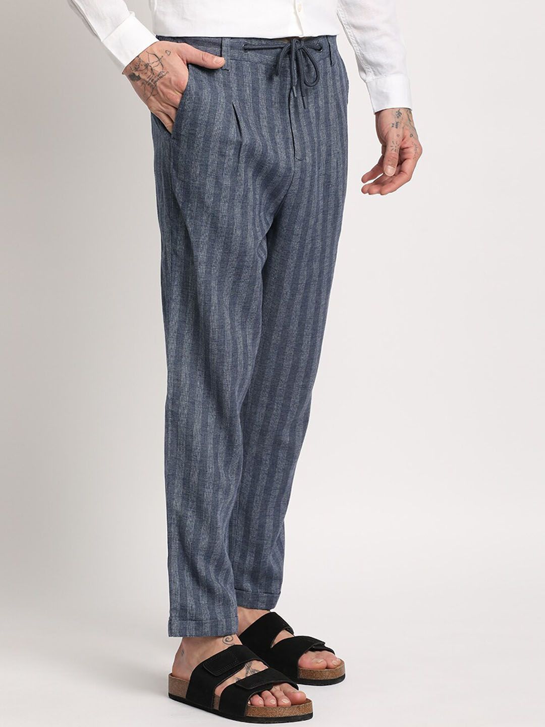 THE BEAR HOUSE Men Striped Tapered Fit Trousers