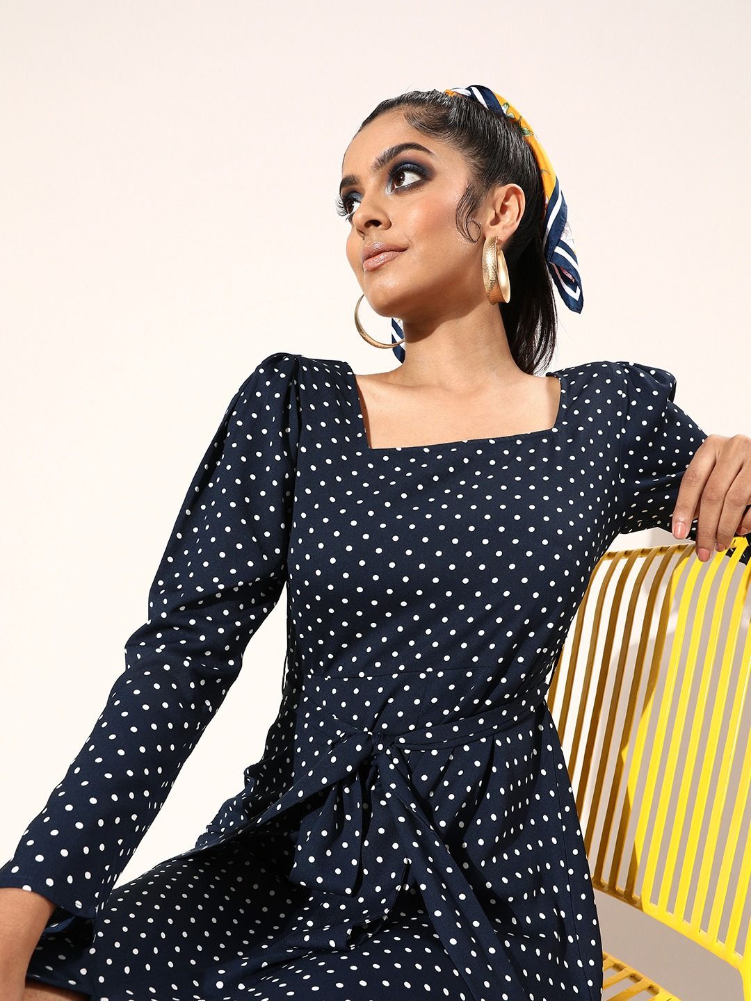 Berrylush Navy Blue & White Polka Dot Print Maxi Dress