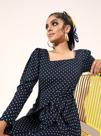 Berrylush Navy Blue & White Polka Dot Print Maxi Dress