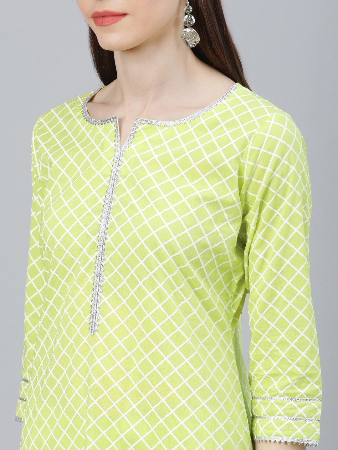 Libas Women Green Printed Pure Cotton Kurta with Palazzos & With Dupatta