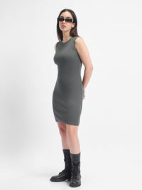 Bewakoof Grey Round Neck Cotton Bodycon Dress