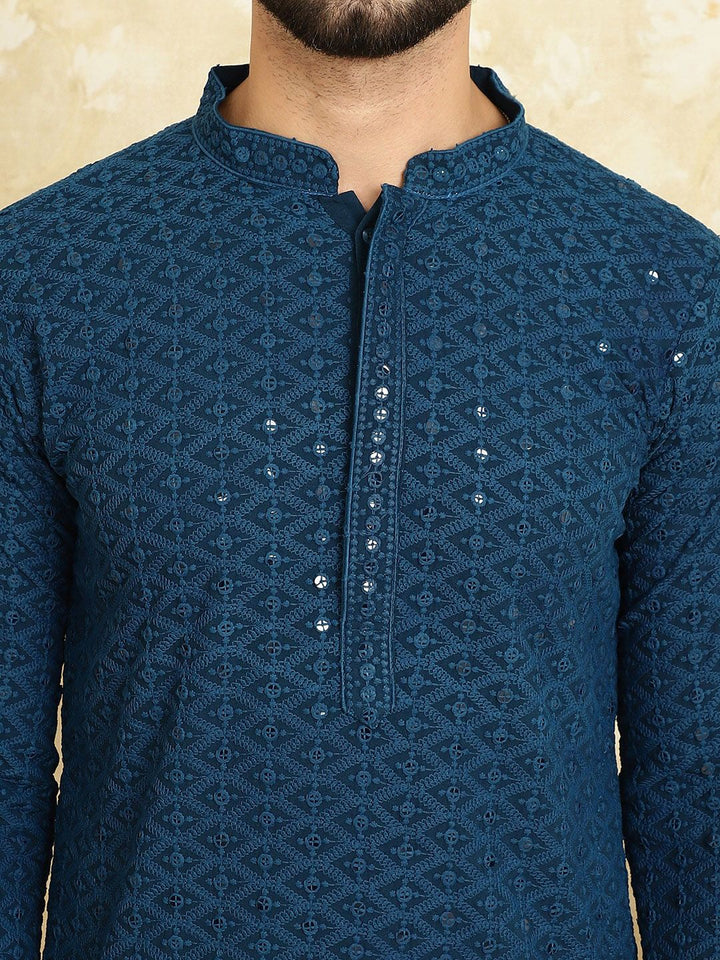 SOJANYA Ethnic Motifs Embroidered Pure Cotton Kurta with Churidar
