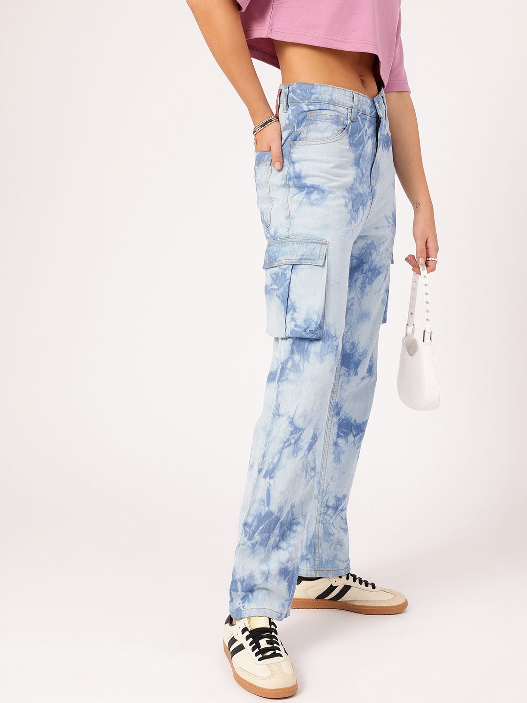 DressBerry Women Utility Unraveled Tie & Dye Cargo jeans