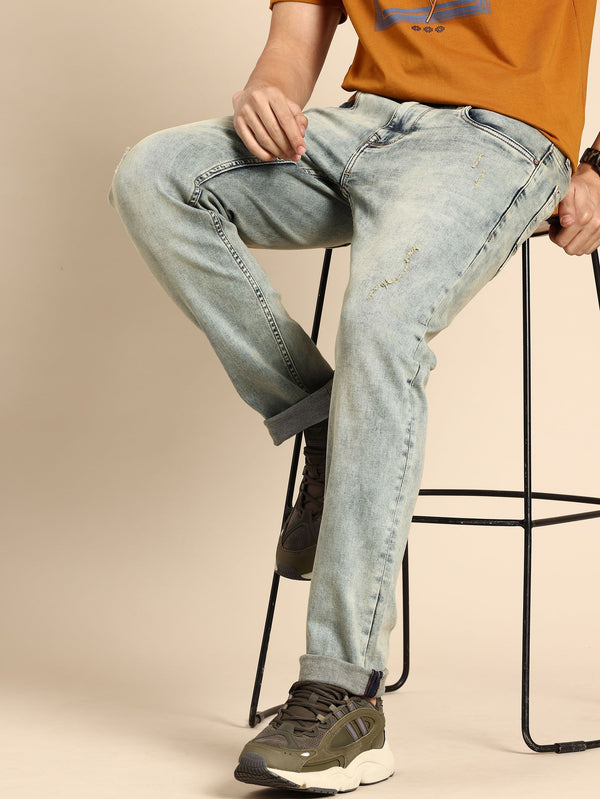 Being Human Men Krypton Straight Fit Low Distress Heavy Fade Stretchable Jeans