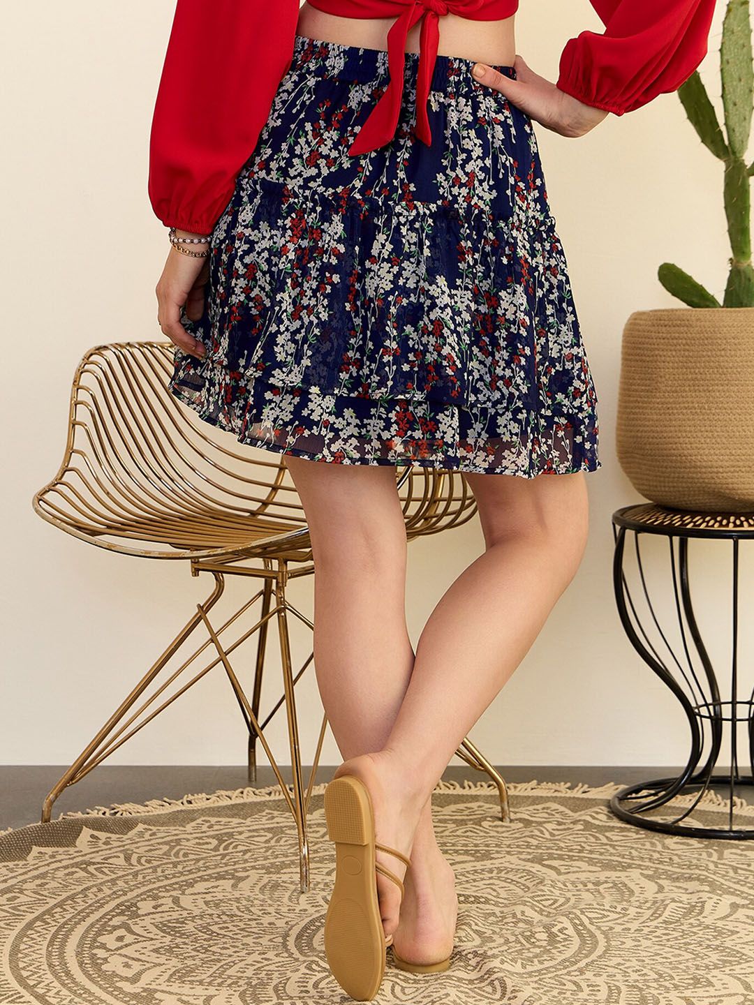Berrylush Floral Printed High Rise Flared Mini Skirt
