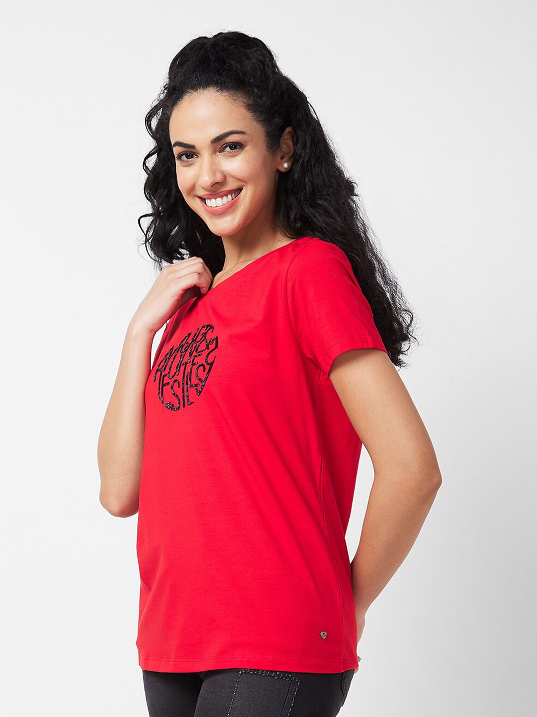 SPYKAR Typography Printed Round Neck Cotton T-shirt
