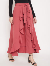 Berrylush Women Pink Solid Wrap Maxi Skirt With Pants